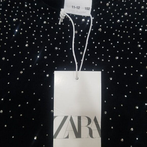 Zara Girls Size 11/ 12 Black Sparkly Stretchy Long Sleeve Shirt - Picture 3 of 5